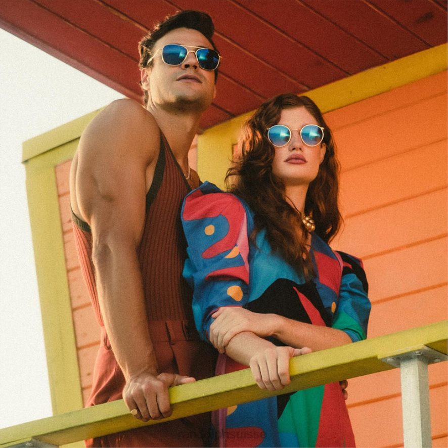 Randolph aviateur 1 or 23 carats et cobalt lentille en verre polarisée PDX28611