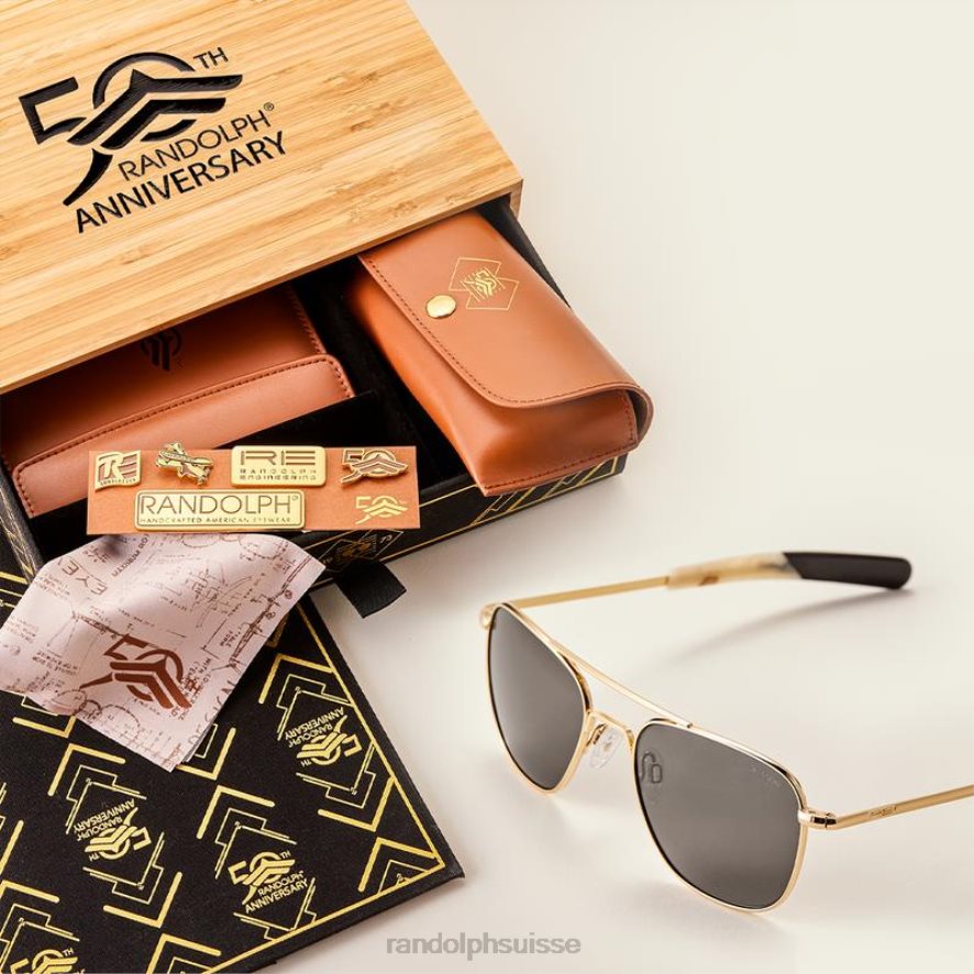 Randolph aviateur 1 or 23 carats et gris américain lentille en verre polarisée PDX2861