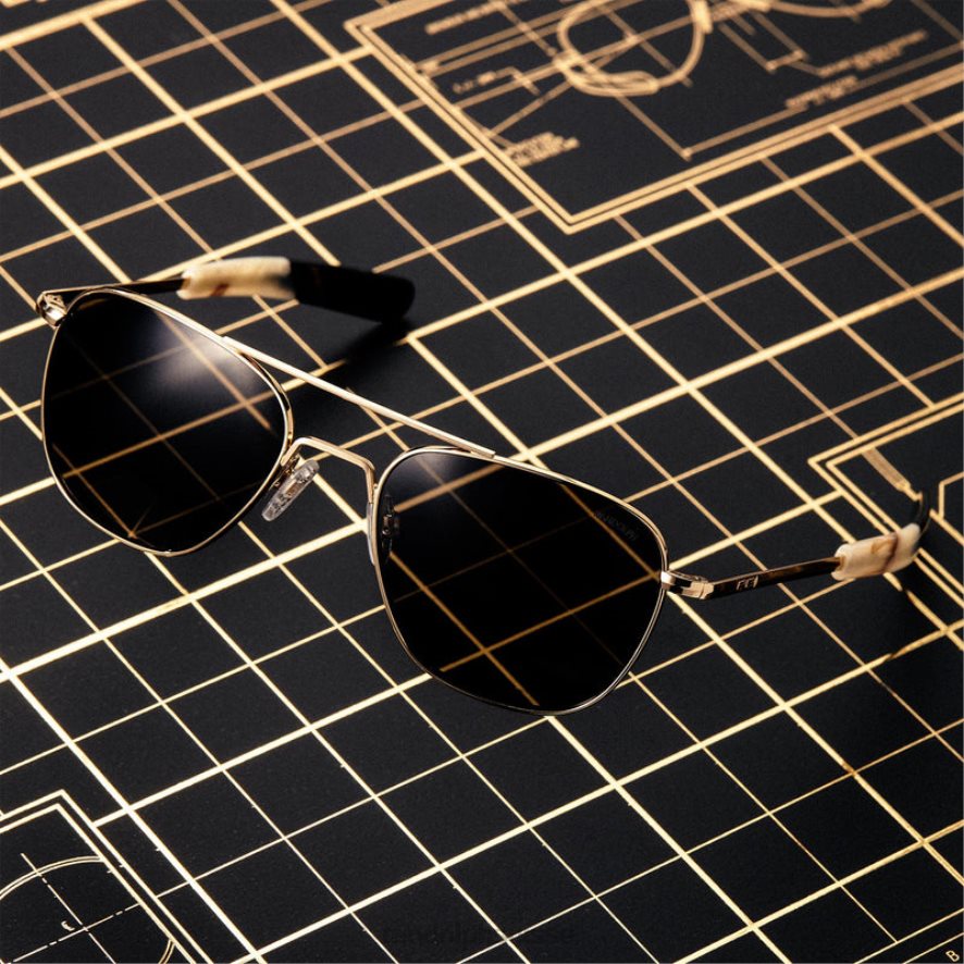 Randolph aviateur 3 or 23 carats et gris américain lentille en verre polarisée PDX28666