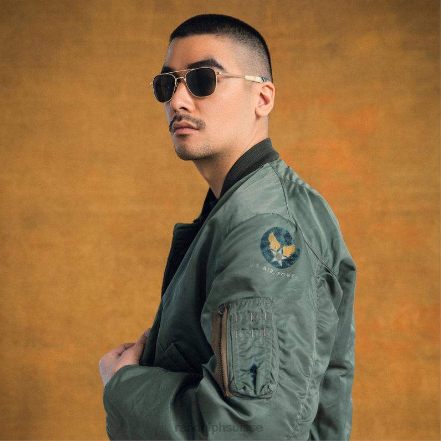 Randolph aviateur 3 or 23 carats et gris américain lentille en verre polarisée PDX28666