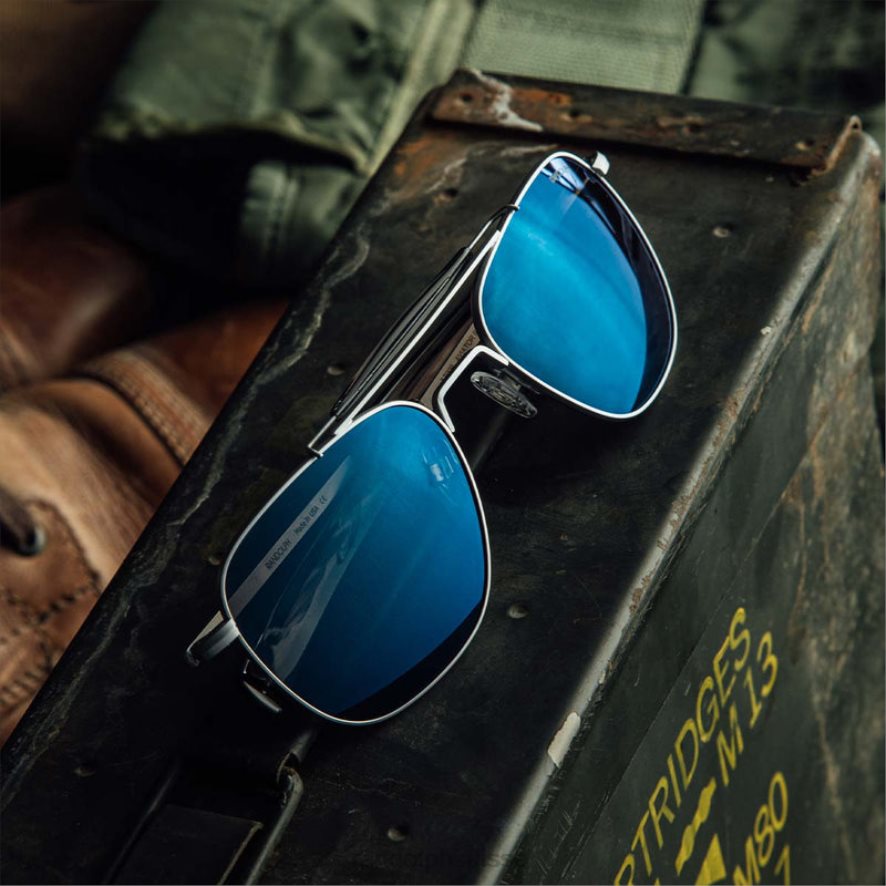 Randolph aviateur ii chrome mat et bleu atlantique lentille en nylon non polarisée PDX286130